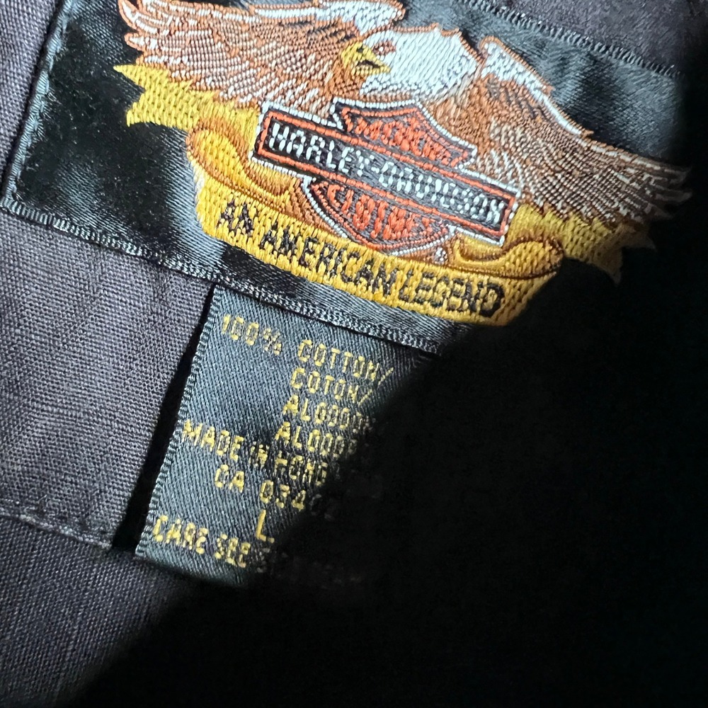 Harley-Davidson Mens Large Black Ripstop Cotton Snap Front Long Sleeve Shirt L - Picture 5 of 9